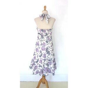 Odille Anthropologie Purple Floral Eyelet Halter Dress Cotton Sequin Midi 12